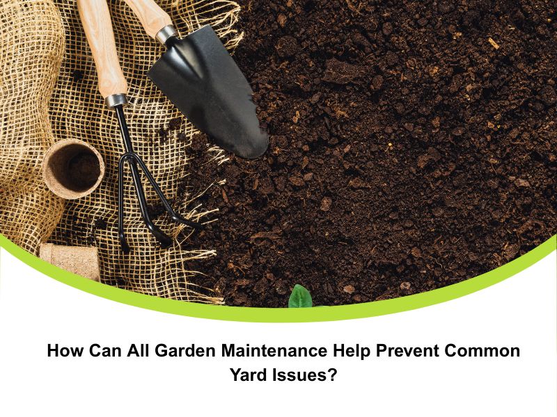 Gardening tools on soil and burlap for all garden maintenance and yard preparation.