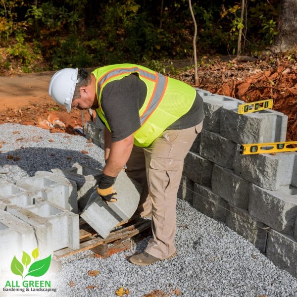 The image presents retaining wall repairs