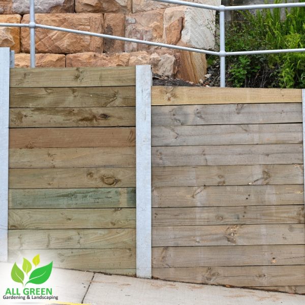The Image presents a wood retaining wall