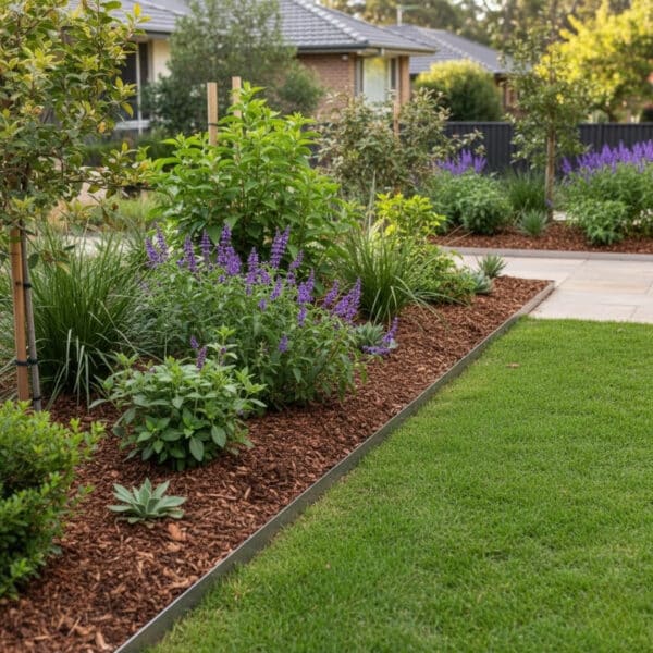Freshly weeded garden beds with clean edging in Sydney