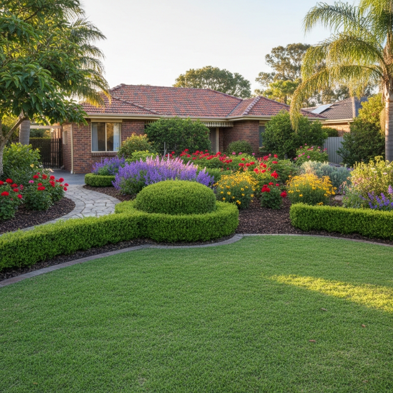 Well-maintained residential garden in Sydney showing trimmed hedges and healthy lawn