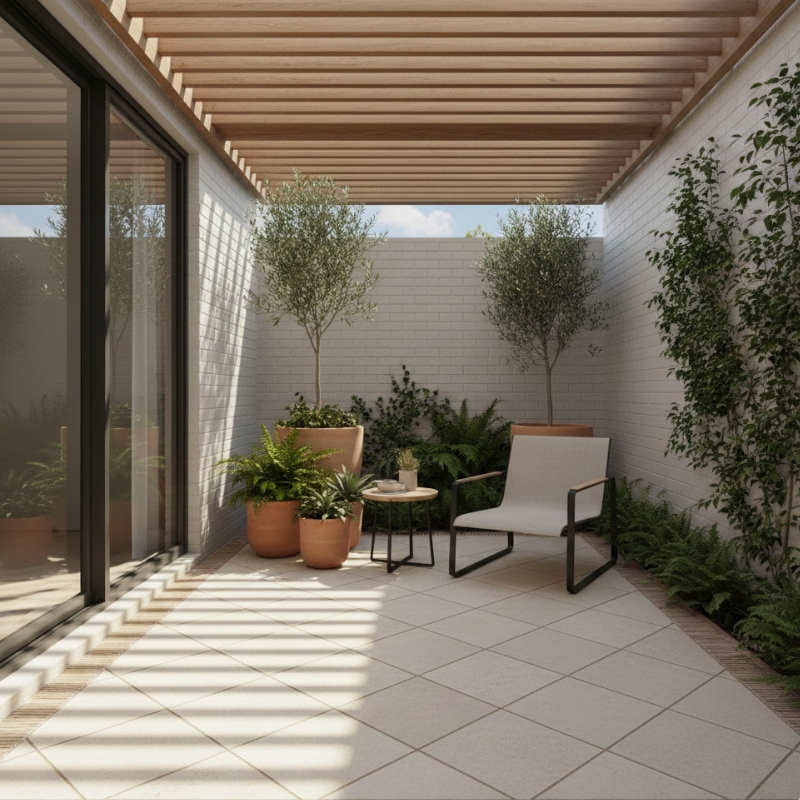 Diagonal running bond paver layout with a simple border in a small Sydney courtyard