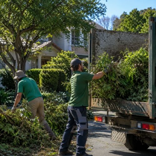 Truck loading green garden waste for recycling after Sydney clean-up