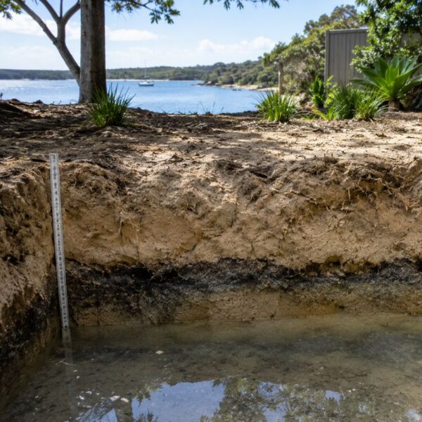 Sandy foreshore soil with a high water table on a Bayside block