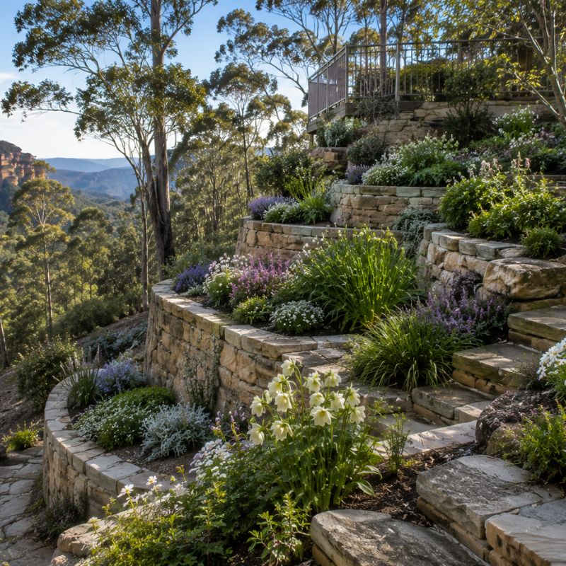 Stone-terraced escarpment slope in the Blue Mountains