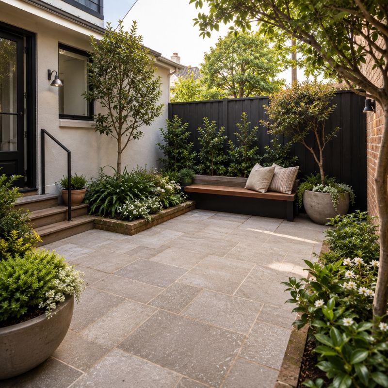 Compact courtyard paving on a small Canterbury block