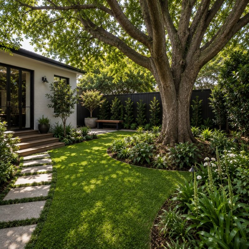 Garden renewed around a retained mature tree in Canterbury
