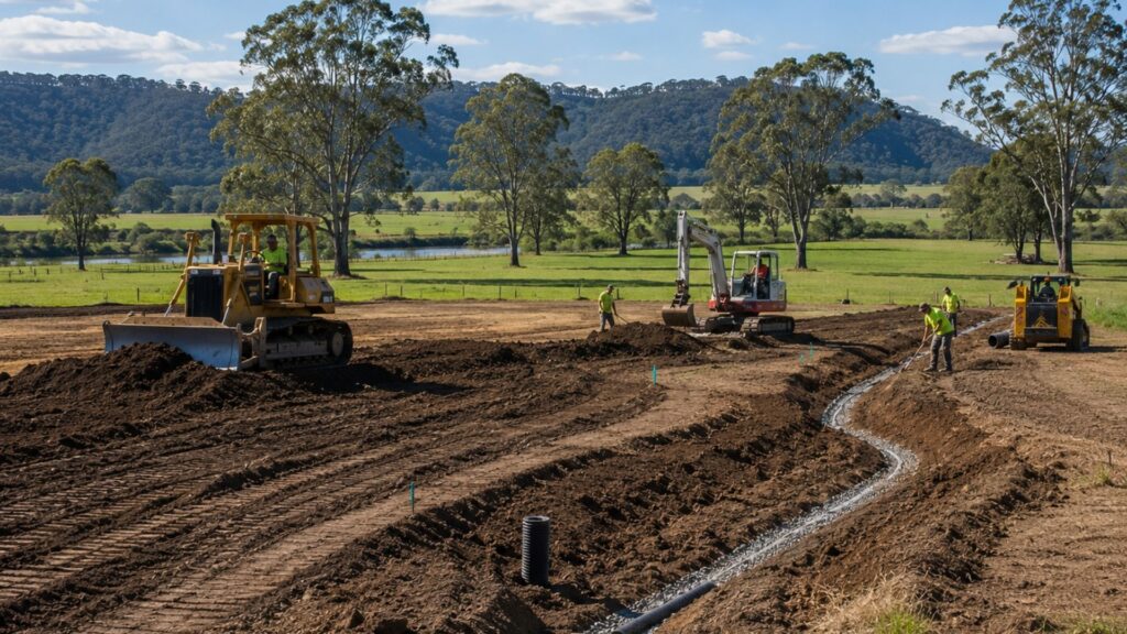 Regrading and draining a flood-prone Hawkesbury flat mid-project