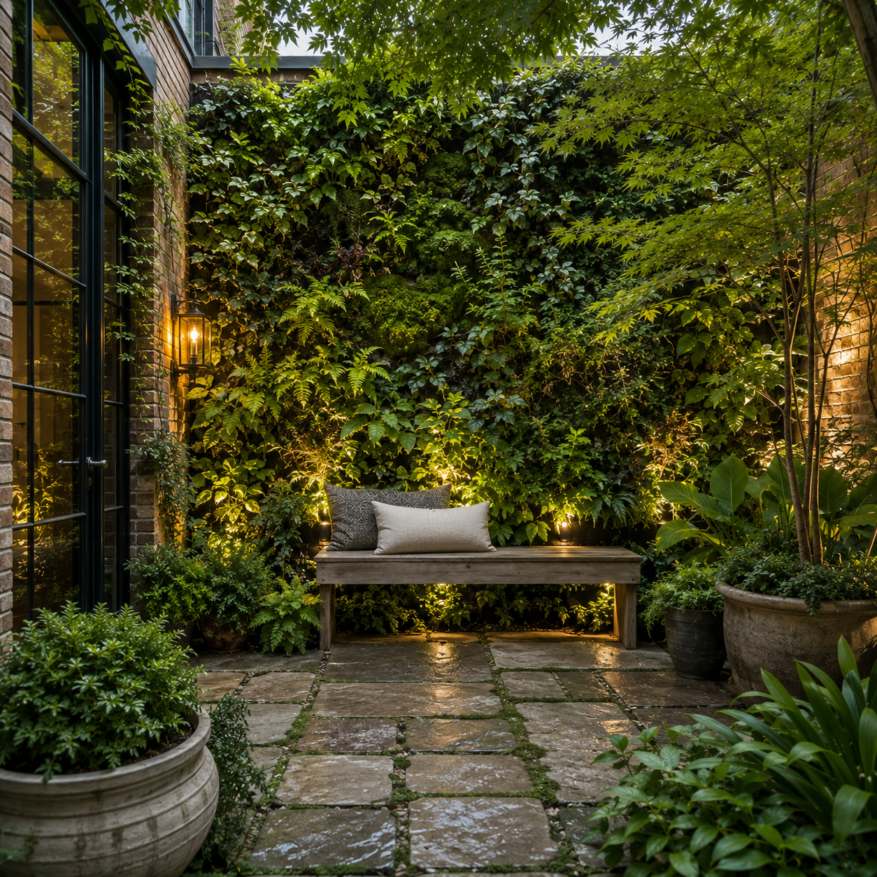 Green wall lifting a small Inner West terrace courtyard