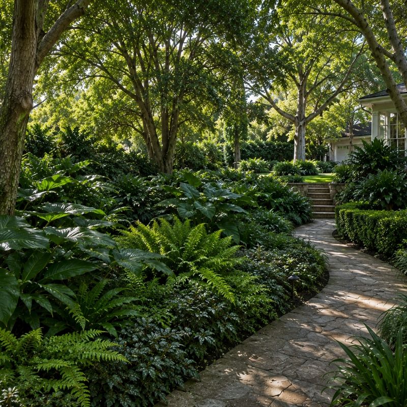 Shade planting filling the beds under canopy on the North Shore