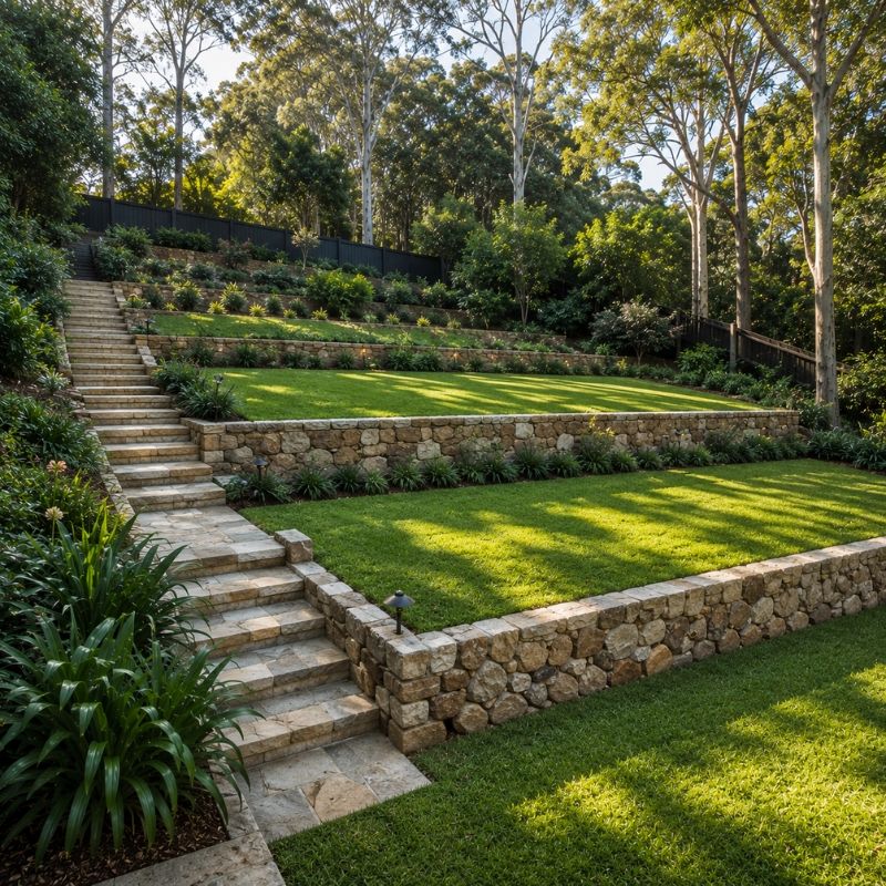 Terraced lawn levels on an undulating North Shore block