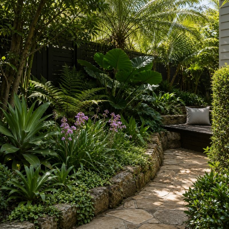 Softer planting in a sheltered pocket on a Northern Beaches garden