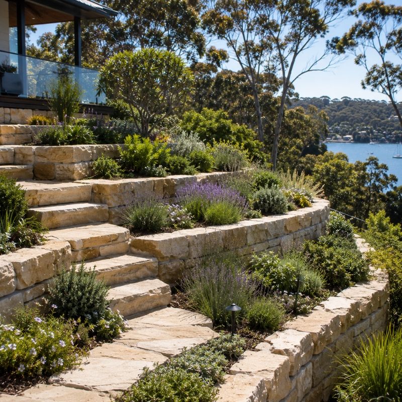 Low-fuel native garden on a bush-edge Sutherland Shire block