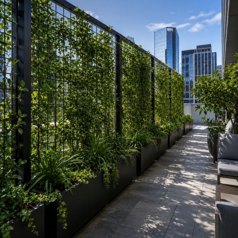Green screening on a Sydney CBD terrace for privacy and shade